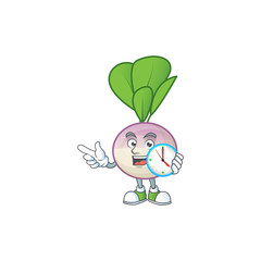 Sticker - Happy turnip cartoon mascot style with clock