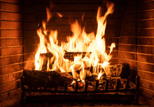 Burning Fireplace, Real Wood Logs, Cozy Warm Home At Xmas Time