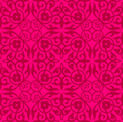 seamless vector red pattern. crimson curls, weave, flowers on a pink background. bright luminous orn