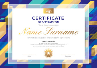 Wall Mural - modern certificate of completion template with abstract cube shape graphic background