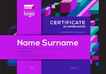 Wall Mural - modern certificate of completion template with vibrant blue and purple color abstract graphic backgr