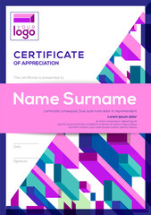 Wall Mural - vertical modern certificate of completion template with abstract cube shape graphic background