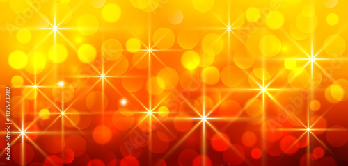 Orange sunny background, vector new year bokeh blurry background