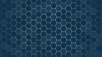 Wall Mural - Honeycomb Grid tile random background or Hexagonal cell texture. in colordark Blue with dark or black gradient. Tecnology concept. with 4k resolution.