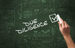 © ra2 studio - Hand drawing DUE DILIGENCE inscription with white chalk on blackboard, new business concept