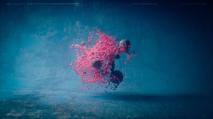 3d render, 3d illustration of abstract spheres design with grunge background