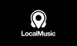 black local music or map pin location with head phone logo design concept