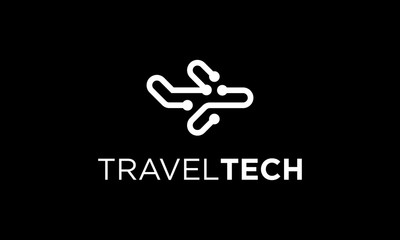 Wall Mural - Black White plane travel technology logo design concept