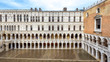 Doge`s Palace or Palazzo Ducale, Venice, Italy. It is a famous landmark of Venice. Panoramic view of courtyard of old Doge`s house with nice colonnade.