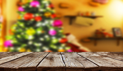 Wall Mural - Empty old wooden table background - christmas background