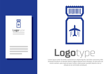 Sticker - Blue Airline ticket icon isolated on white background. Plane ticket. Logo design template element. Vector Illustration