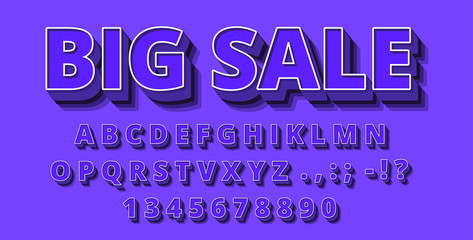 Sticker - strong 3d purple typeface font effect, modern type with shadow for brand logotype.