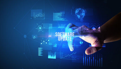 Poster - Hand touching SOFTWARE UPDATE inscription, new business technology concept