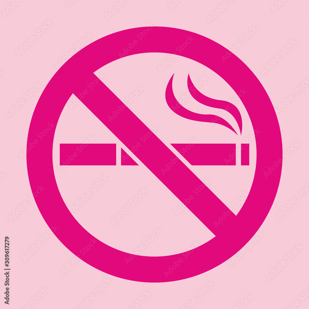 tobacco pink Stop smoking – quit smoking sign symbol. Cigarette pictogram. Pink vector  icon II on a pink background. Stock Vector