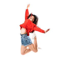 Young asian dancer over isolated white background