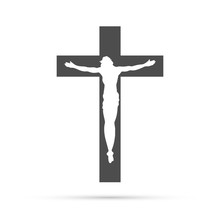 Silhouette Of The Crucifixion Of Jesus Christ On A White Background