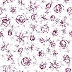 Hand Drawn red Snowflakes Christmas Seamless Patte