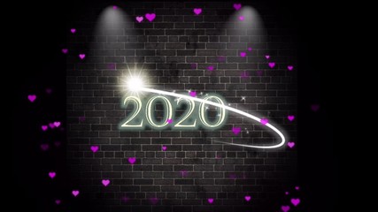 Wall Mural - Video animation of golden light shining particles Bokeh over golden background and the message 2020 - represents the new year - holiday concept - Christmas