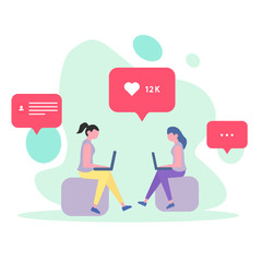 Social networks. Communication over the Internet. Chat, video, news, messages, website, search for friends, mobile web graphics.  Flat style. Vector illustration