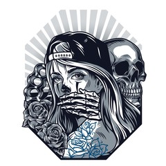 Sticker - Vintage chicano tattoo style monochrome concept