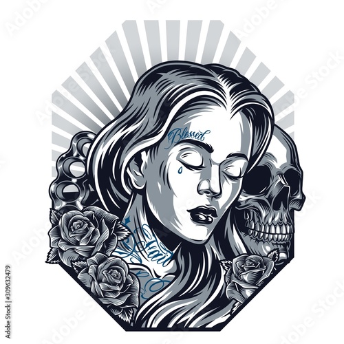 Chicano tattoo vintage template