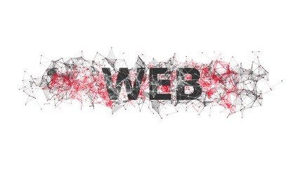 WEB programming looped animation with colorful plexus design. Software technology concept. Online and offline courses of coding. Website development, front end engineering design.