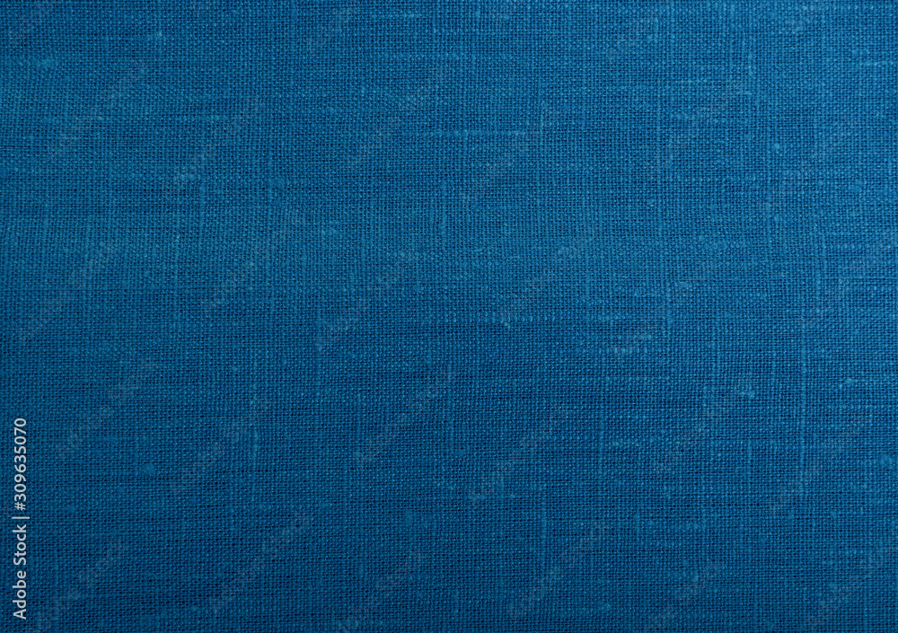Classic blue fabric blank canvas, cotton or linen texture, 2020 fabric trendy color swatch for clothes, interior. - obrazy, fototapety, plakaty 