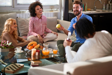 Wall Mural - Male with friends having fun