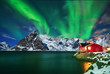 Aurora borealis over winter landscape - lofotens - Norway