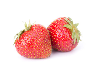 Wall Mural - Ripe cut strawberry isolated on white background close up