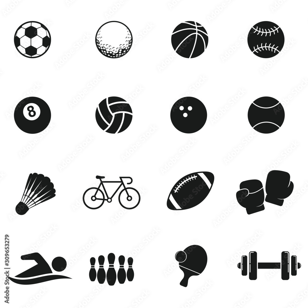 vector black Sports icons set on white background Stock Vector | Adobe ...