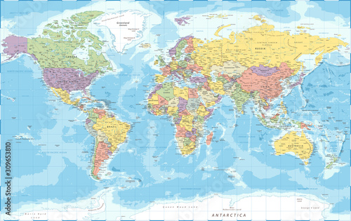 Fotografía World Map - Political - Vector Detailed Illustration