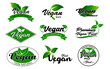 © coolvectormaker - set of vegan signs or green vegan label or green natural badges product   concept. easy to modify