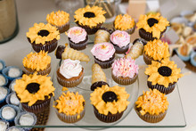 Sunflowers Cupcakes On Wedding Table