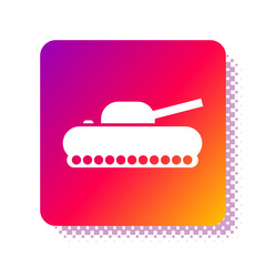 Sticker - White Military tank icon isolated on white background. Square color button. Vector Illustration