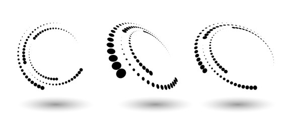 Leinwandbilder - Halftone circle frame, abstract dots logo emblem design element for any project. Round border icon or backgroud. Vector EPS10 illustration. Abstract dotted halftone vector with differents perspective