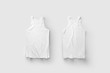 Blank White Tank Top Shirt Mock up on light gray background, front and back side view.White sleeveless.3D Rendering.