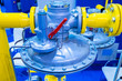 Gas pressure regulator. The concept is the work of a gas production operator. Methane supply through pipes. Fuel processing industry. Gas pressure regulator in boiler station. Fuel industry.