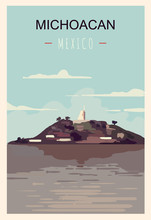 Michoacan Retro Poster. Michoacan Travel Illustration. States Of Mexico