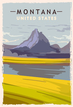 Montana Retro Poster. USA Montana Travel Illustration. United States Of America Greeting Card. Vector Illustration.