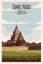 Tamil Nadu Retro Poster. Tamil-Nadu Travel Illustration. States Of India