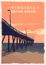 Virginia Retro Poster. USA Virginia Travel Illustration. United States Of America Greeting Card.