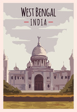 West Bengal Retro Poster. India State Travel Illustration.