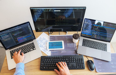 Wall Mural - programmers working in programming programmer, developer and coding technology website design, cyber