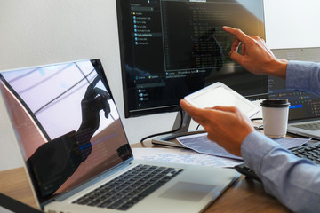 Wall Mural - programmers working in programming programmer, developer and coding technology website design, cyber