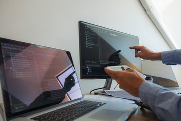 Wall Mural - programmers working in programming programmer, developer and coding technology website design, cyber