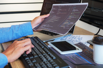 Wall Mural - programmers working in programming programmer, developer and coding technology website design, cyber