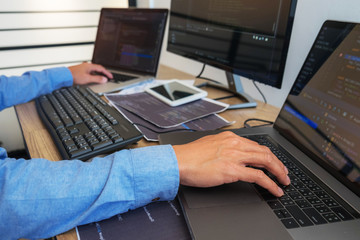 Wall Mural - programmers working in programming programmer, developer and coding technology website design, cyber