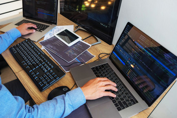 Wall Mural - programmers working in programming programmer, developer and coding technology website design, cyber