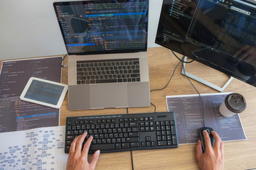 Wall Mural - programmers working in programming programmer, developer and coding technology website design, cyber